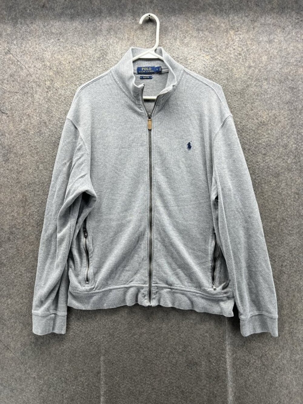 Polo Ralph Lauren Sweatshirt Mens Large Gray Full Zip Mock Neck Pockets Logo